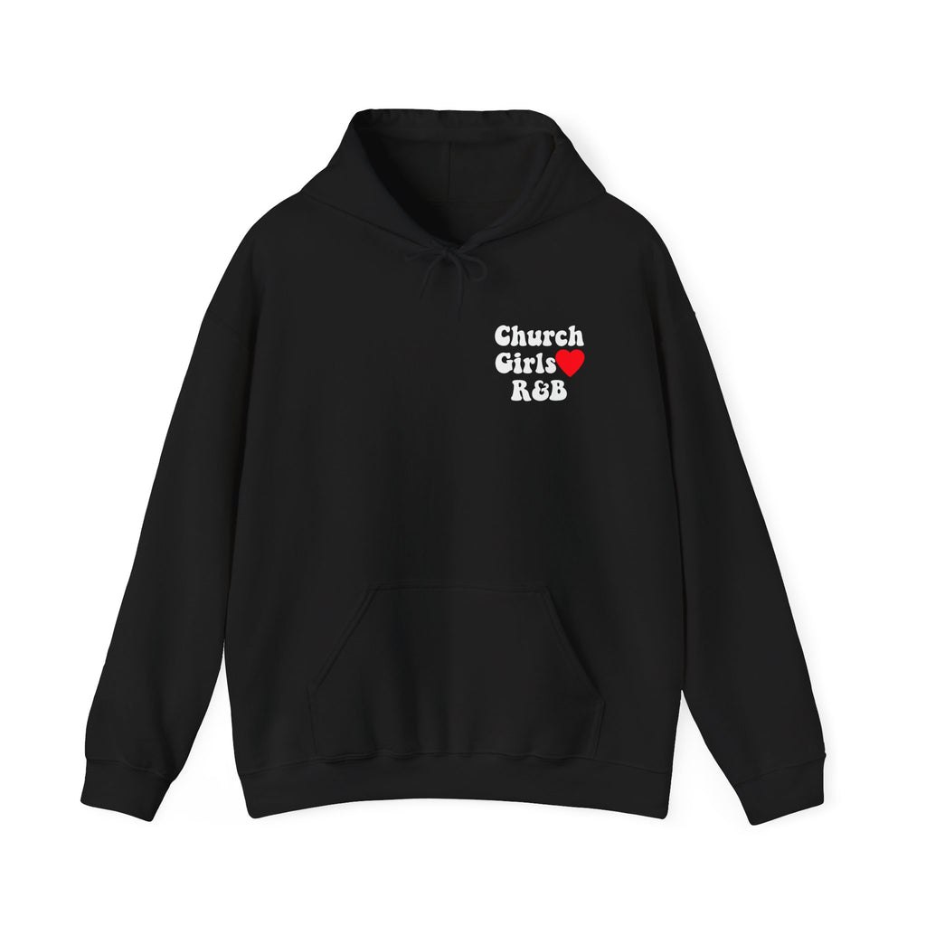 “Church Girls Love R&B” Pocket Logo Black Hoodie