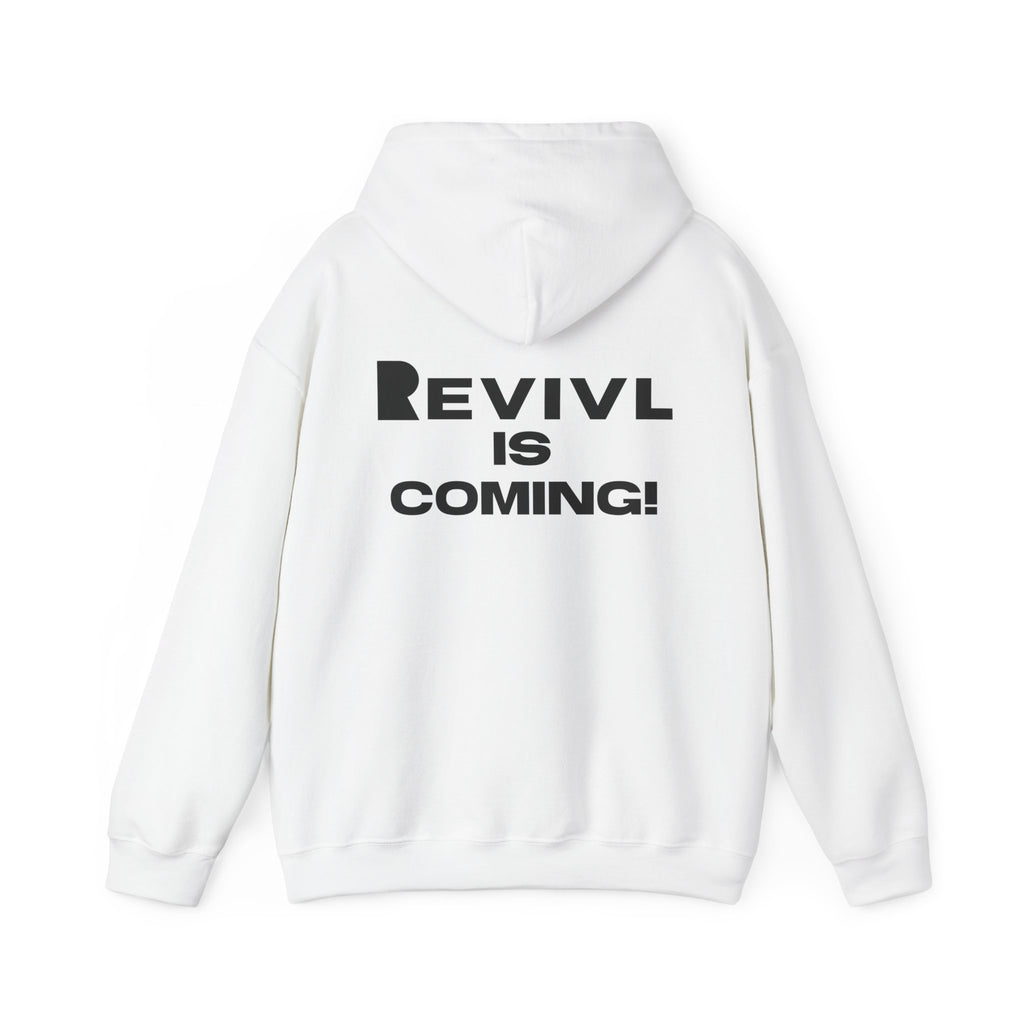 White REVIVL “R” Hoodie with Black Letters