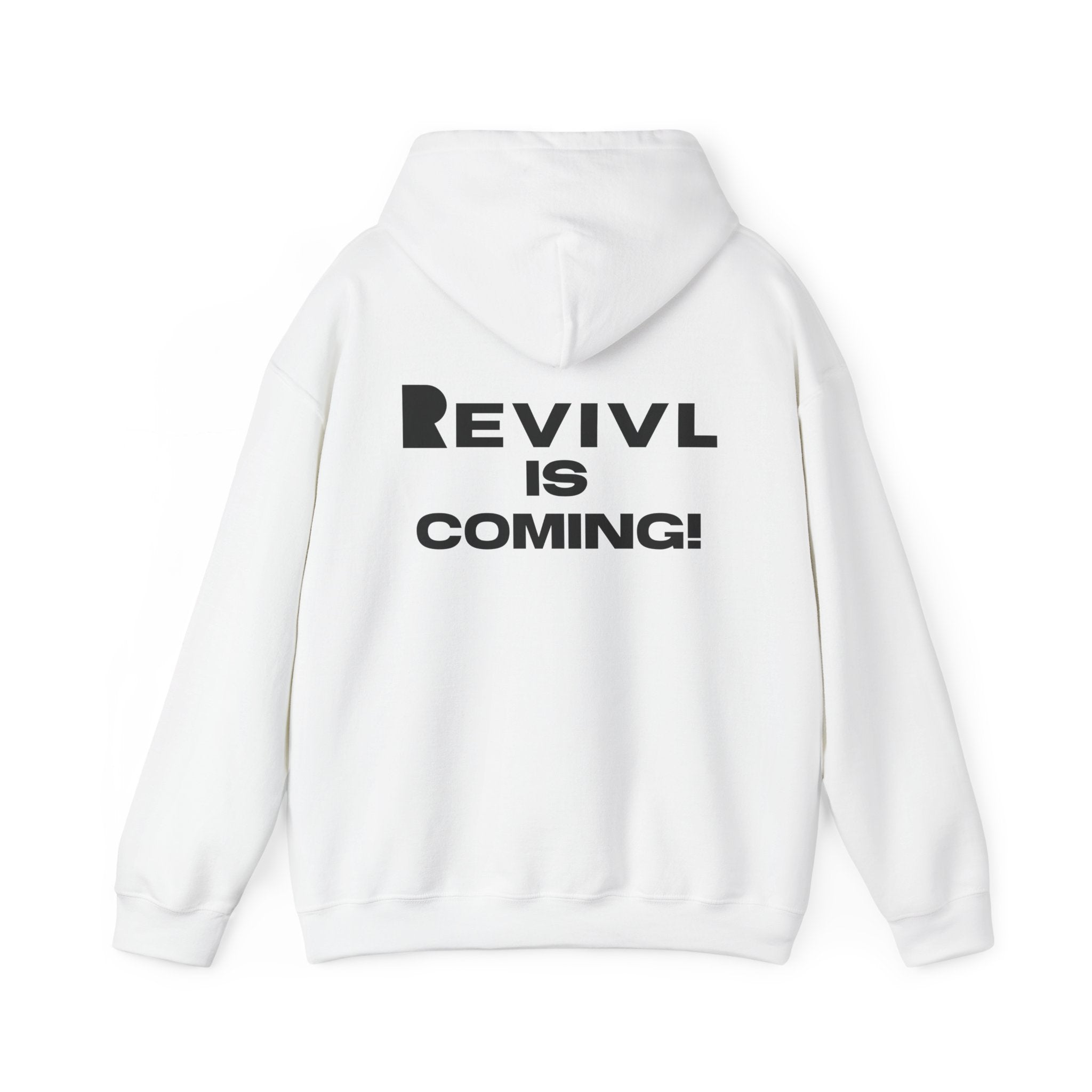White REVIVL “R” Hoodie with Black Letters