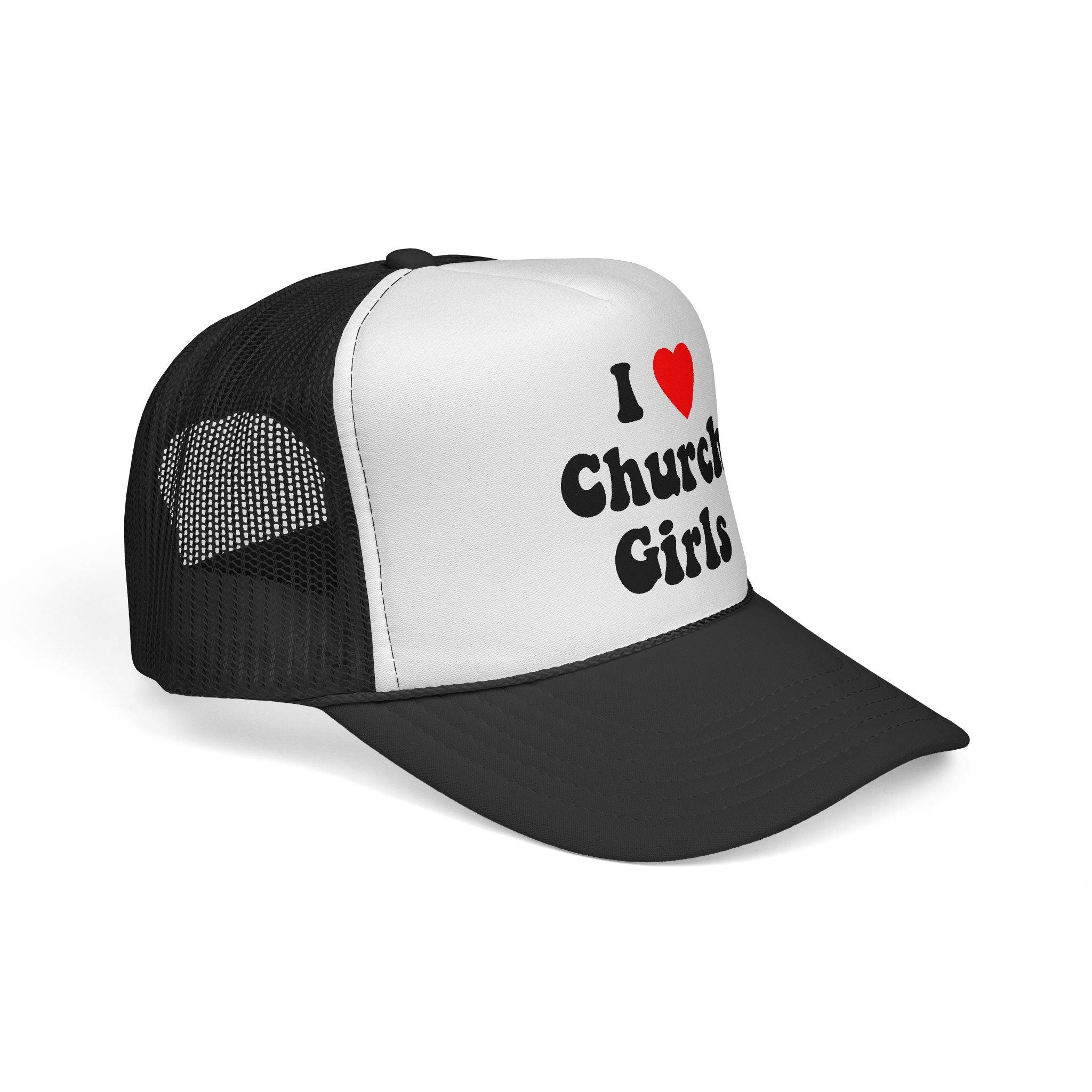 White/Black "I Love Church Girls" Trucker Hat